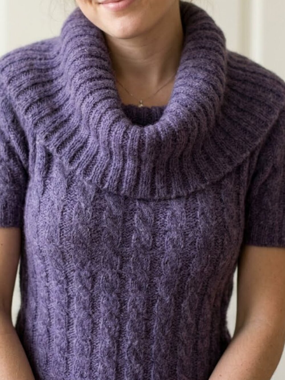 Fantasie Terrence Women's Short Sleeve Cable Knit Sweater Prominent Cowl Neck